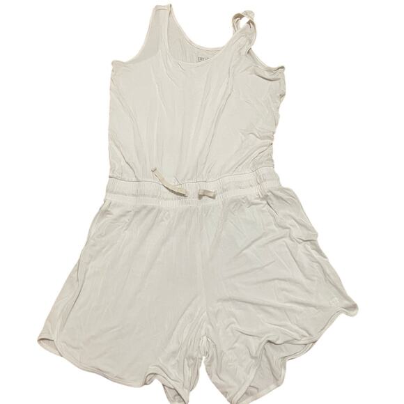 Albion Fit Women's Medium White‎ Pull On Tank Romper Tie Waist Lightweight - Picture 1 of 3